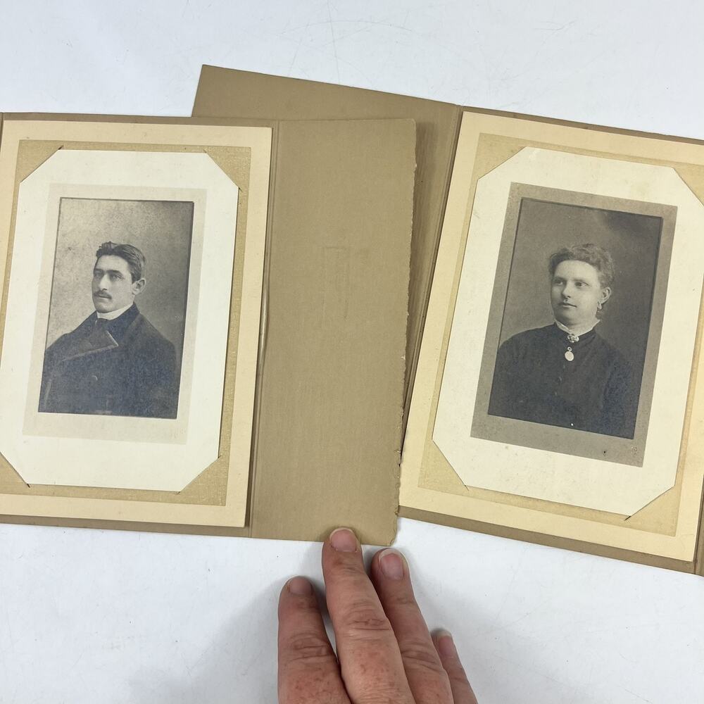 Kemp Studio Long Beach CA Antique Edwardian Cabinet Photo Pair Man Woman C1900